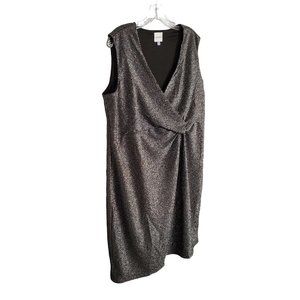 Serra Size XL Dress Silver Black Metallic Sparkle Stretch Front Twist Surplice